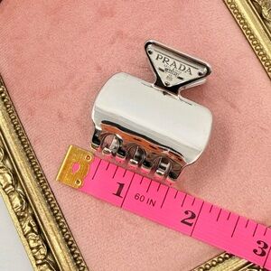 Prada Milano Mini Silver Hair Claw Clip Triangle Logo Small Barrette Italy